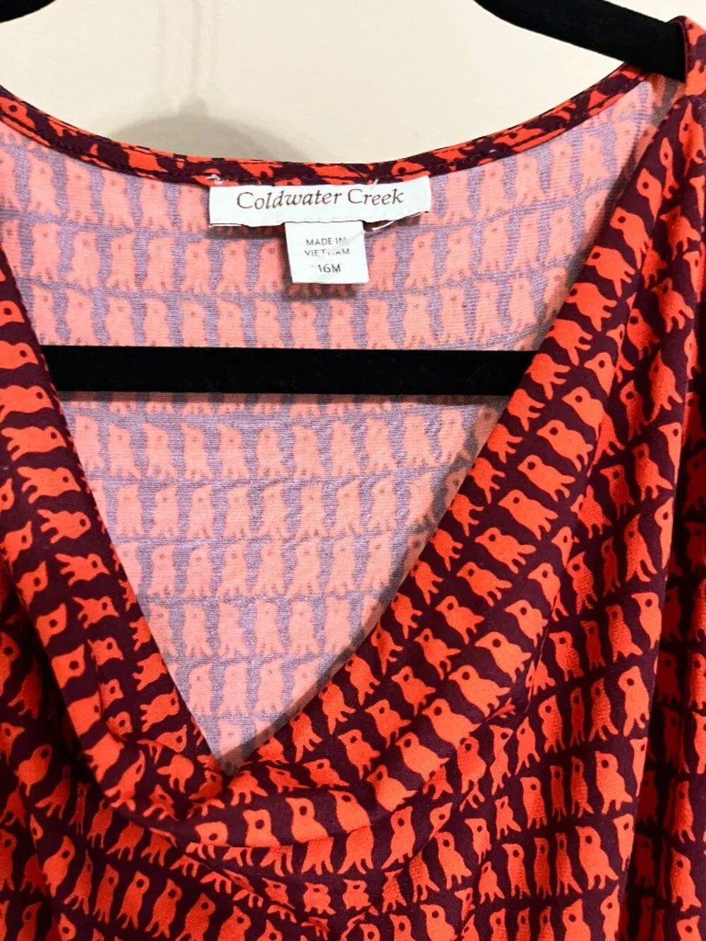 Coldwater Creek Understated Bird Print Cowl Neck Coquette Midi Dress 16 - Picture 8 of 9